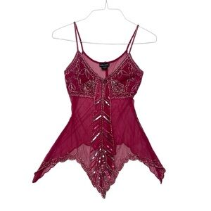 Wet Seal size small y2k beaded mesh fairy tank top Vibrant Pink Beaded vintage